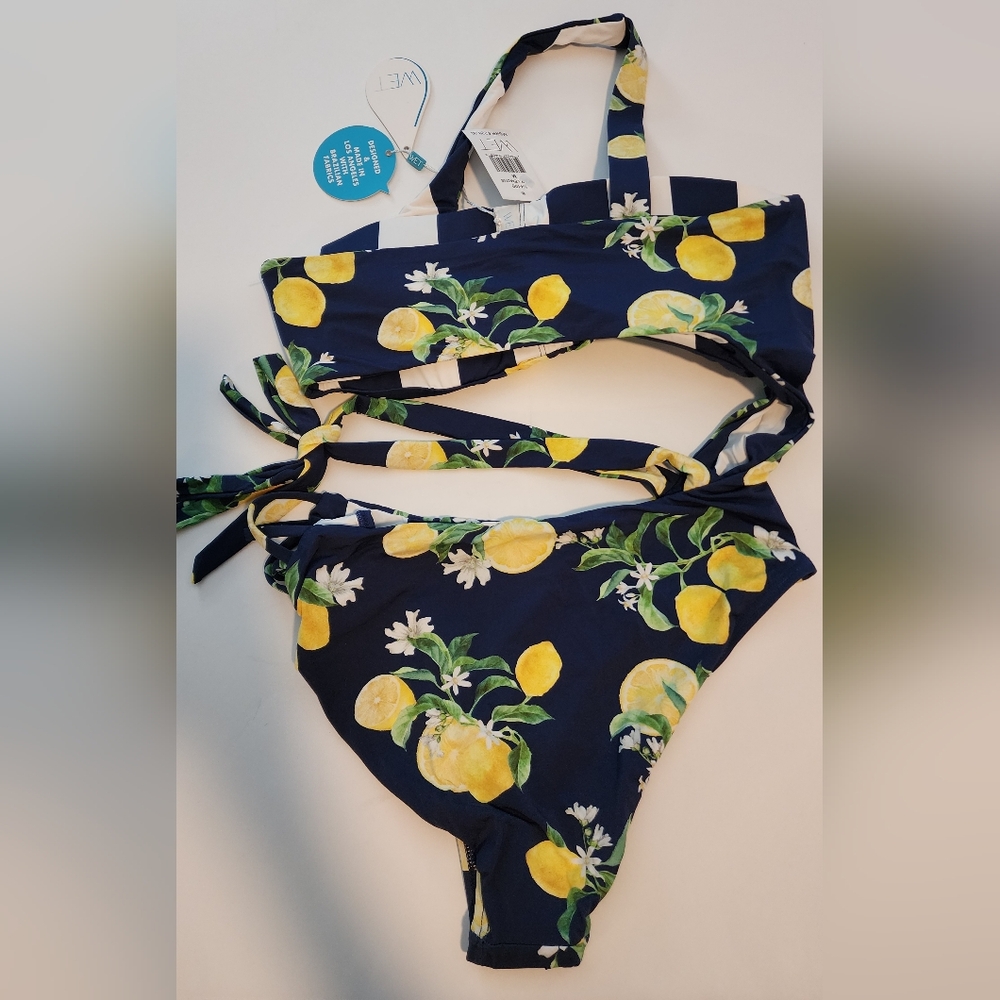 WET Swim Sardinia Paloma One Piece Swimsuit In Navy/Yellow Size Medium - Picture 6 of 15